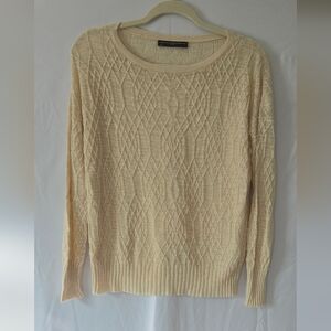 Peruvian Connection 100% Pima Cotton Open Knit Cream Pullover Sweater Size Small